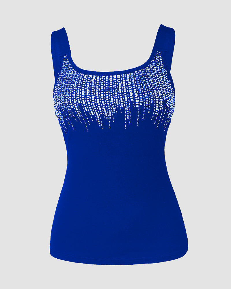 Round Neck Rhinestone Decor Skinny Tank Top