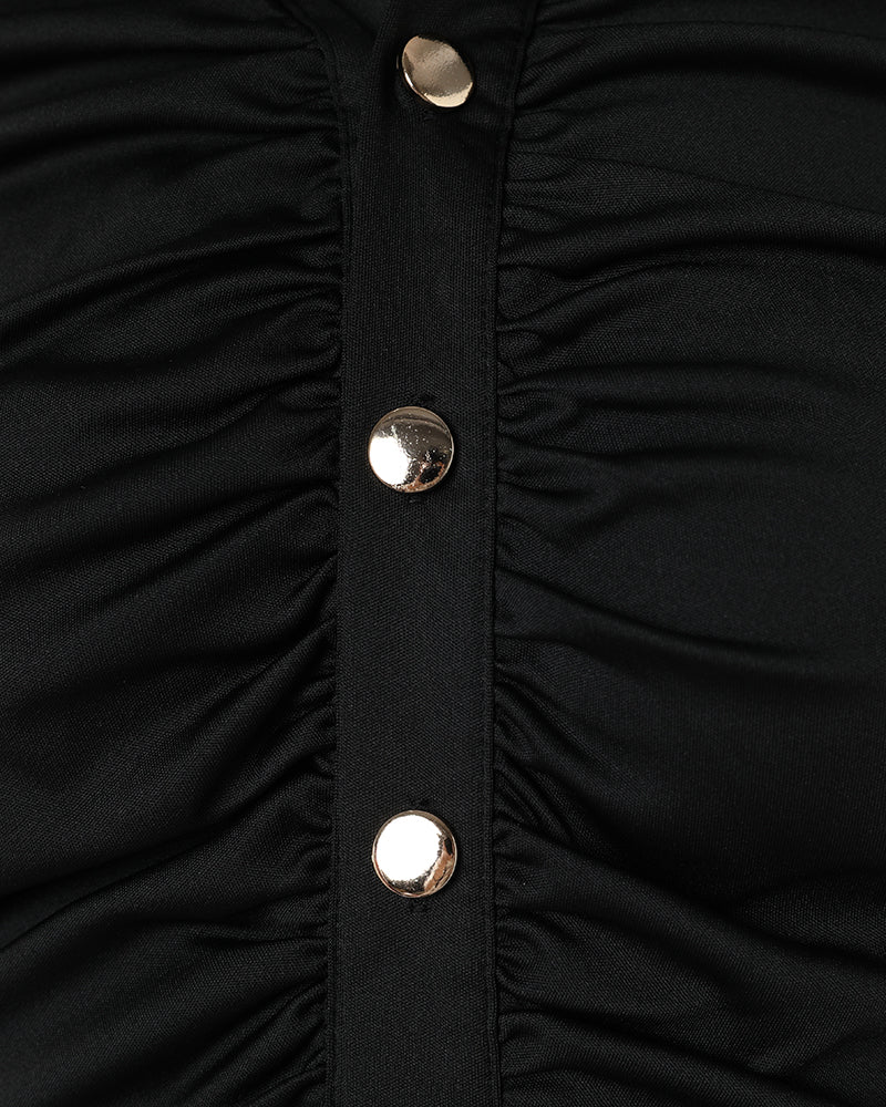 Long Sleeve Button Down Shirt Collar Neck Ruched Fitted Top