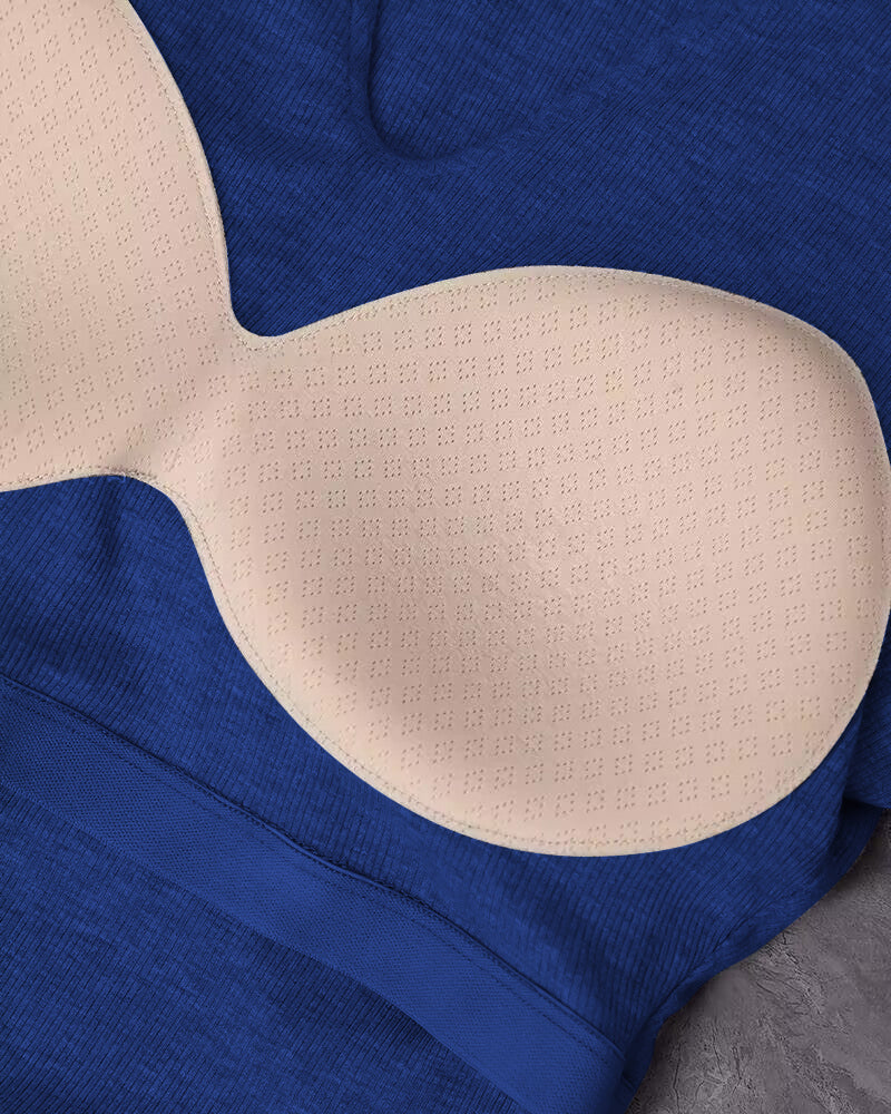 ChicMe Built-in Bra Notch Neck Long Sleeve Shirts Rib-Knit Ruched Waist Top