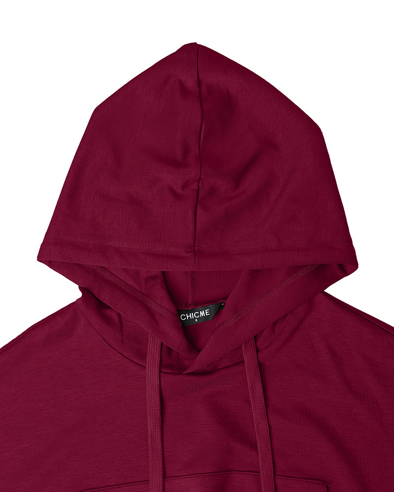 2 Pieces Outfit Drop Shoulder Kangaroo Pocket Stretchy Hem Crop Drawstring Hoodie Sweatshirt and Drawstring Elastic Waist Jogger Sweatpants Casual Tracksuit