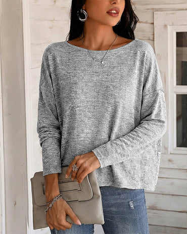 Women's Long Sleeve Knit Top Backless Twist Lace Panel Casual Tee