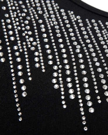 Women's Rhinestone U-Neck Maxi Dress Slim Fit Bodycon Sleeveless Long Knit Dress Elegant Evening Party Dress