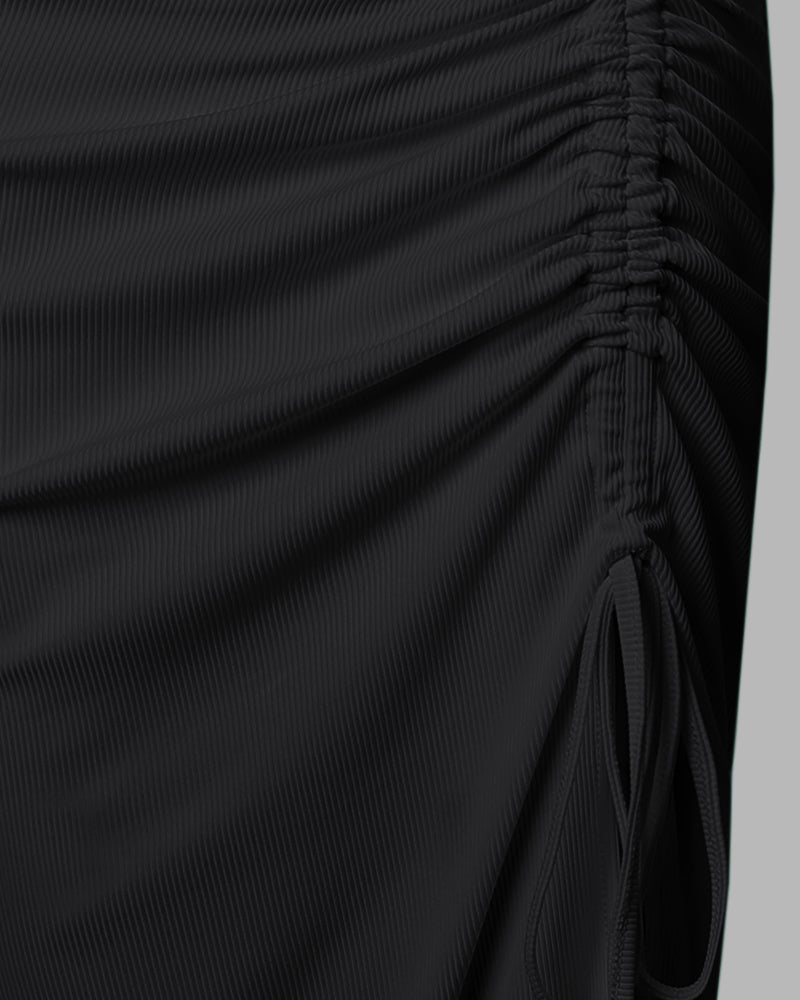 Side Slit Drawstring Ruched Bodycon Casual Sun Maxi Dresses Sleeveless Ribbed Tank Dress