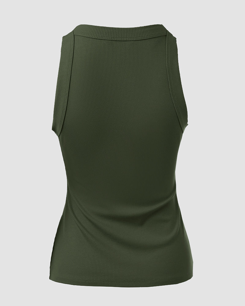 O-Neck Sleeveless Basic Slim Fit Skinny Tank Casual Top(Without Pads)