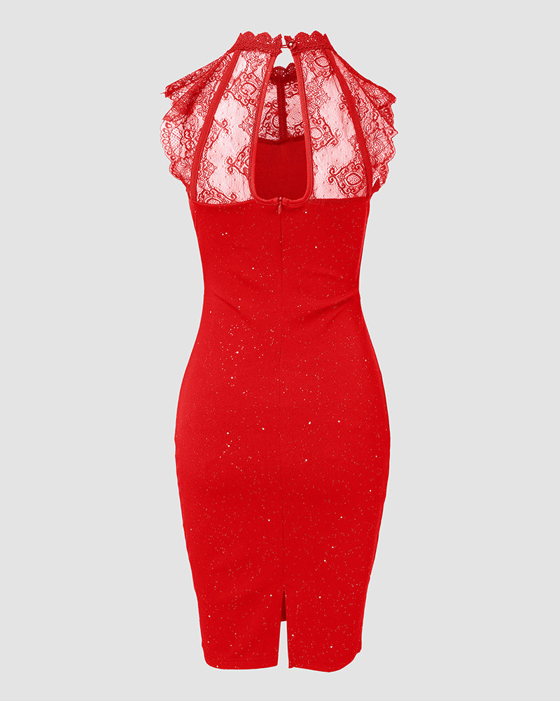 Glitter Contrast Lace Party Dress