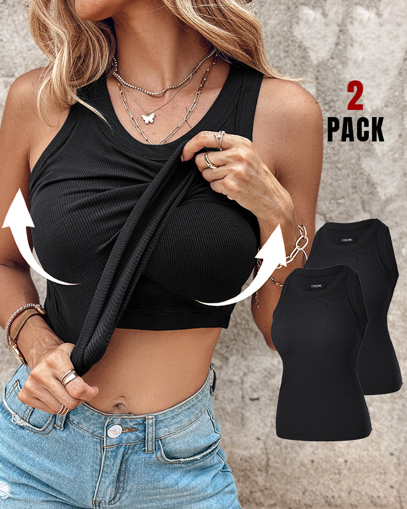 ChicMe Built-in Bra 2 Piece Athletic Tank Tops for Women Ribbed Tank Top