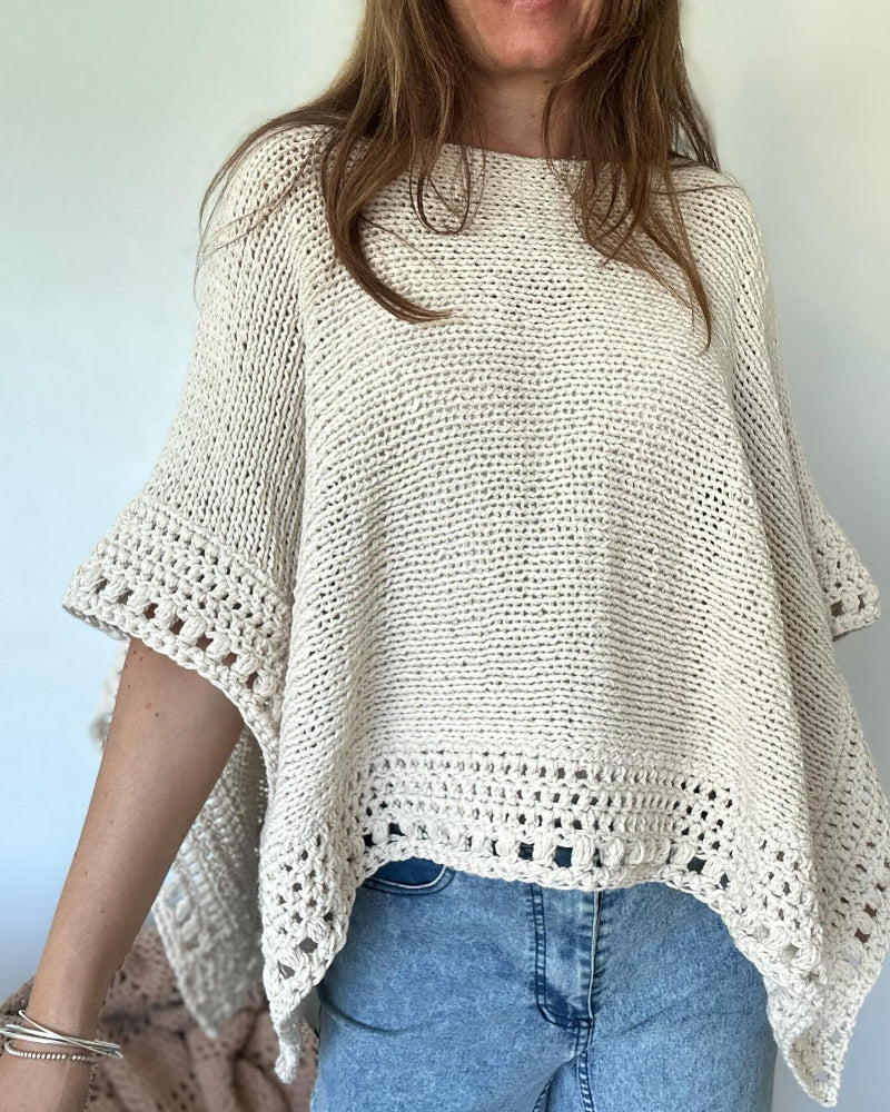 Solid Batwing Sleeve Hollow-out Crochet Pattern Top Casual Cover Up
