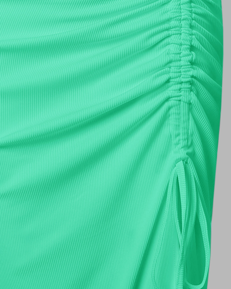 Side Slit Drawstring Ruched Bodycon Casual Sun Maxi Dresses Sleeveless Ribbed Tank Dress