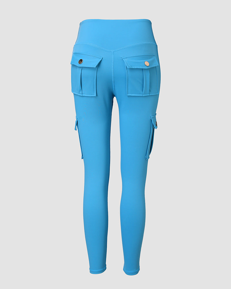 Butt Lifting Leggings with Flap Pockets High Waist Tummy Control Workout Cargo Pants