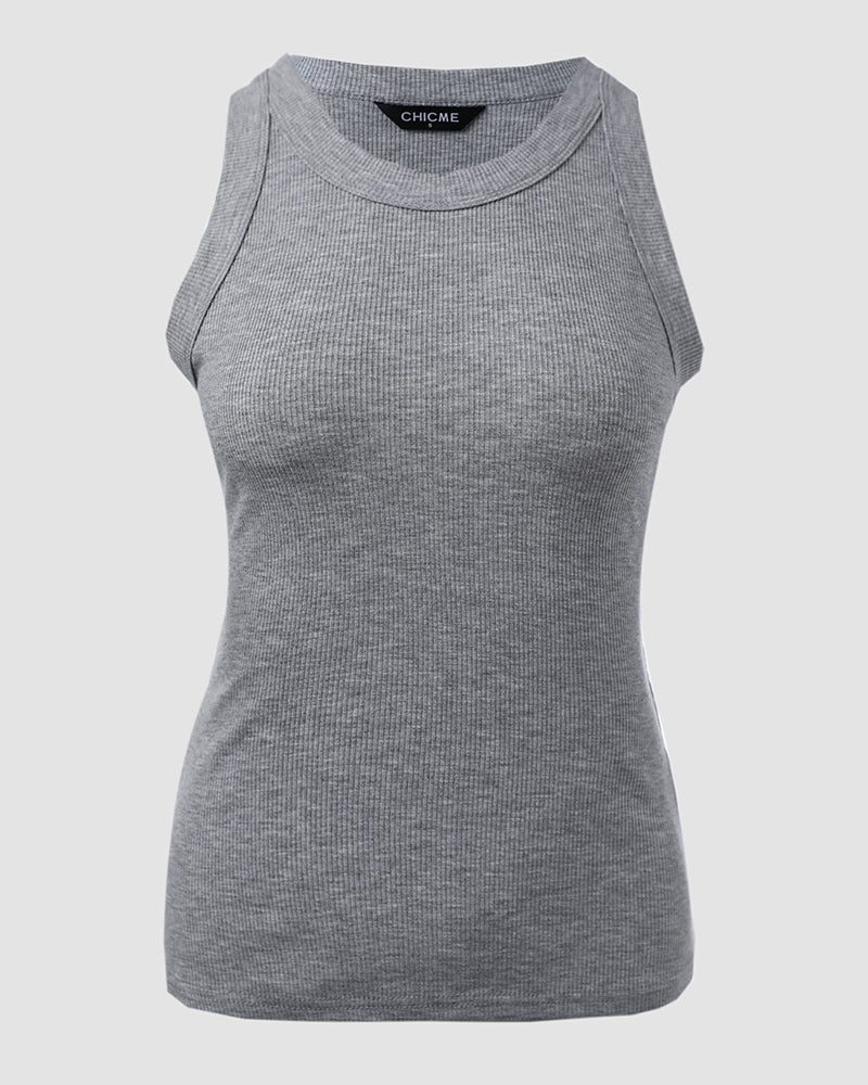O-Neck Sleeveless Basic Slim Fit Skinny Tank Casual Top(Without Pads)