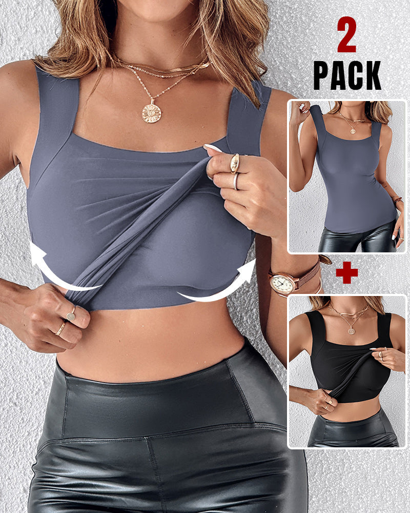 ChicMe ContourX 2 Piece U Neck Shapewear Built-in Bra Tank High Strechy Sleeveless Slim Fit Tops Camisole