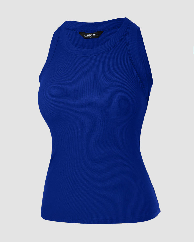 O-Neck Sleeveless Basic Slim Fit Skinny Tank Casual Top(Without Pads)