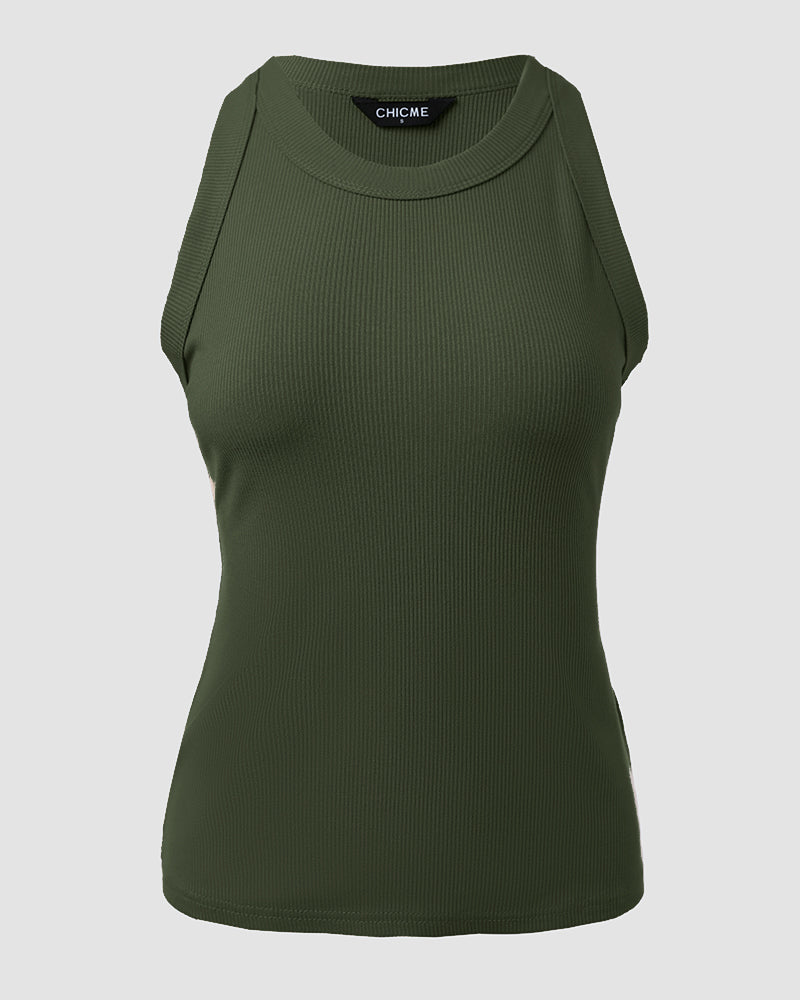 O-Neck Sleeveless Basic Slim Fit Skinny Tank Casual Top(Without Pads)