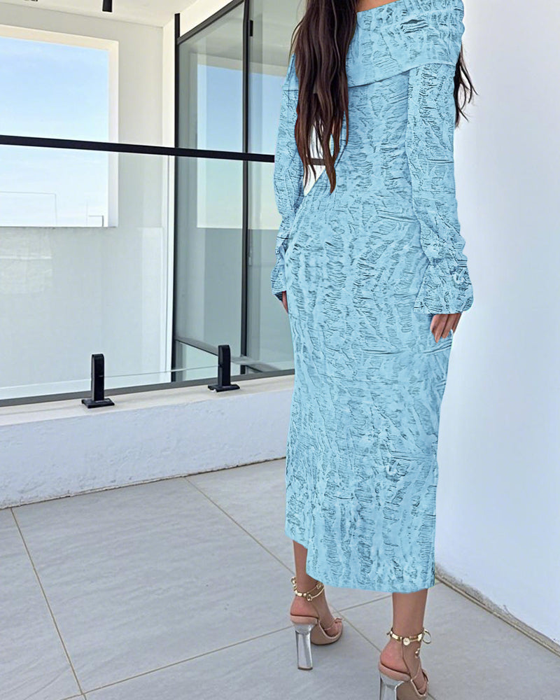 Off Shoulder Long Sleeve Hollow Out Knit Dress Casual Slim Fit Midi Sweater Dress
