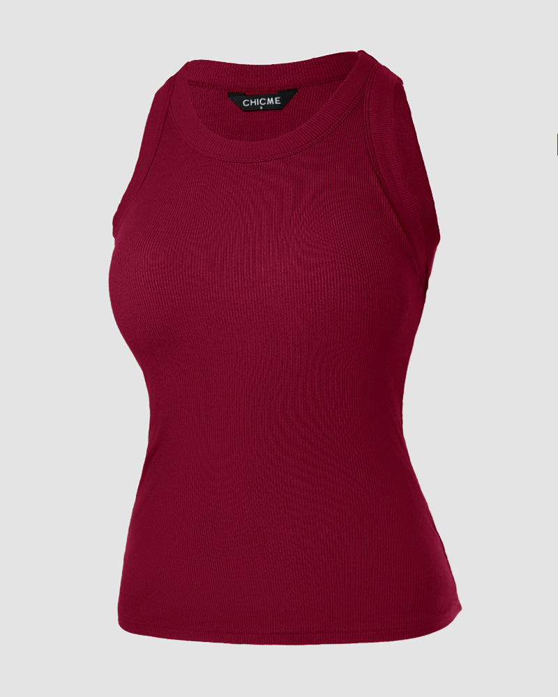 O-Neck Sleeveless Basic Slim Fit Skinny Tank Casual Top(Without Pads)