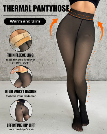 ChicMe ShapeLift 2-Piece Magic Thick Fleece Lined Leggings High Waist Thermal Pantyhose Warm Leggings 3 Shades(Size Regular/Large/Extra Large)