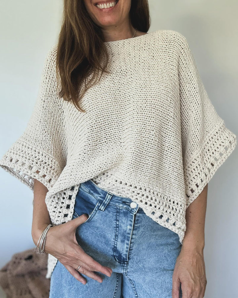 Solid Batwing Sleeve Hollow-out Crochet Pattern Top Casual Cover Up