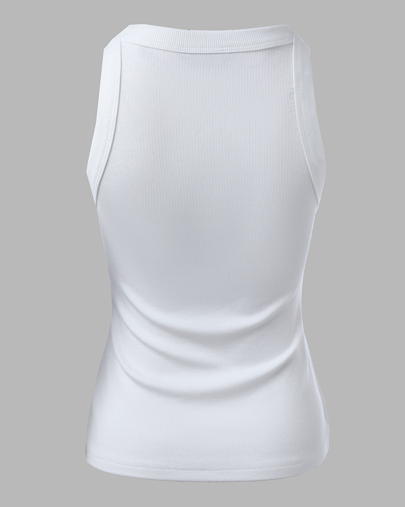 O-Neck Sleeveless Basic Slim Fit Skinny Tank Casual Top(Without Pads)