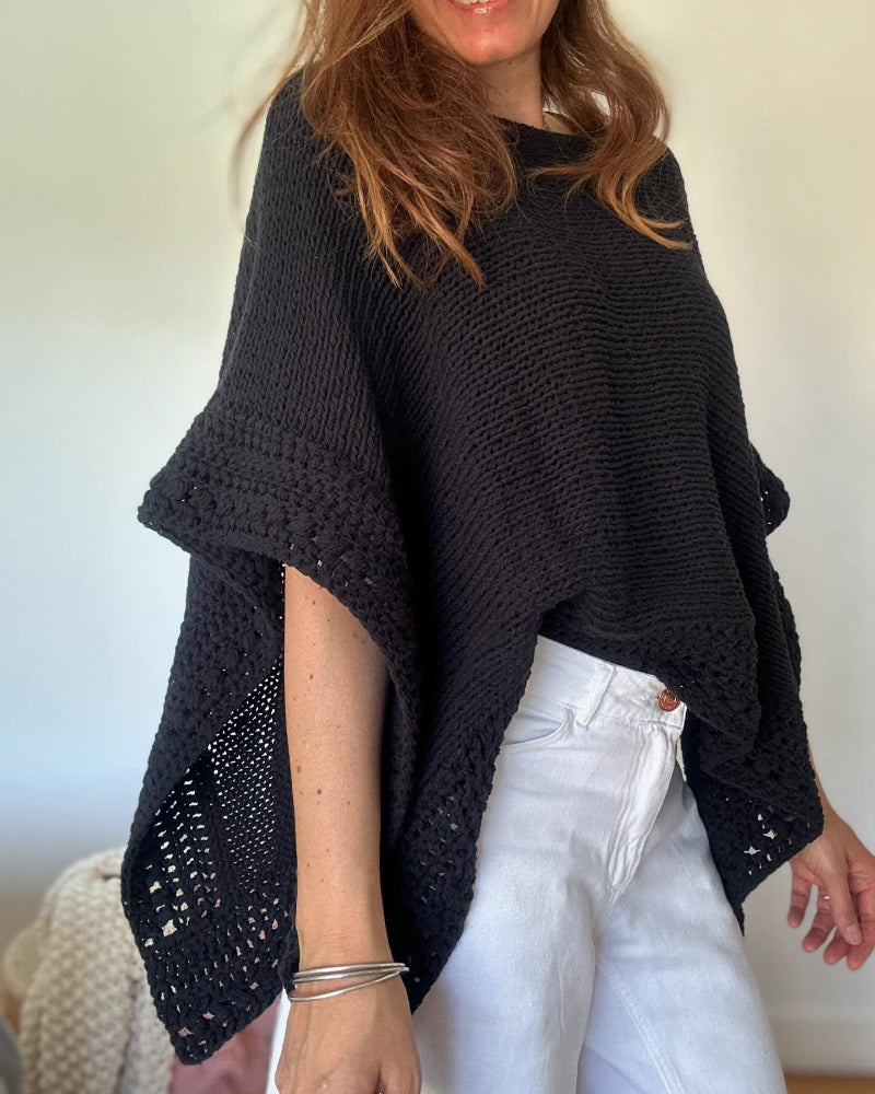 Solid Batwing Sleeve Hollow-out Crochet Pattern Top Casual Cover Up