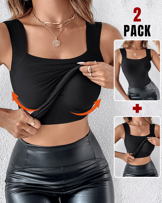 Chicme Contourx 2 Piece U Neck Shapewear Built In Bra Tank High Strechy Sleeveless Slim Fit Tops Camisole