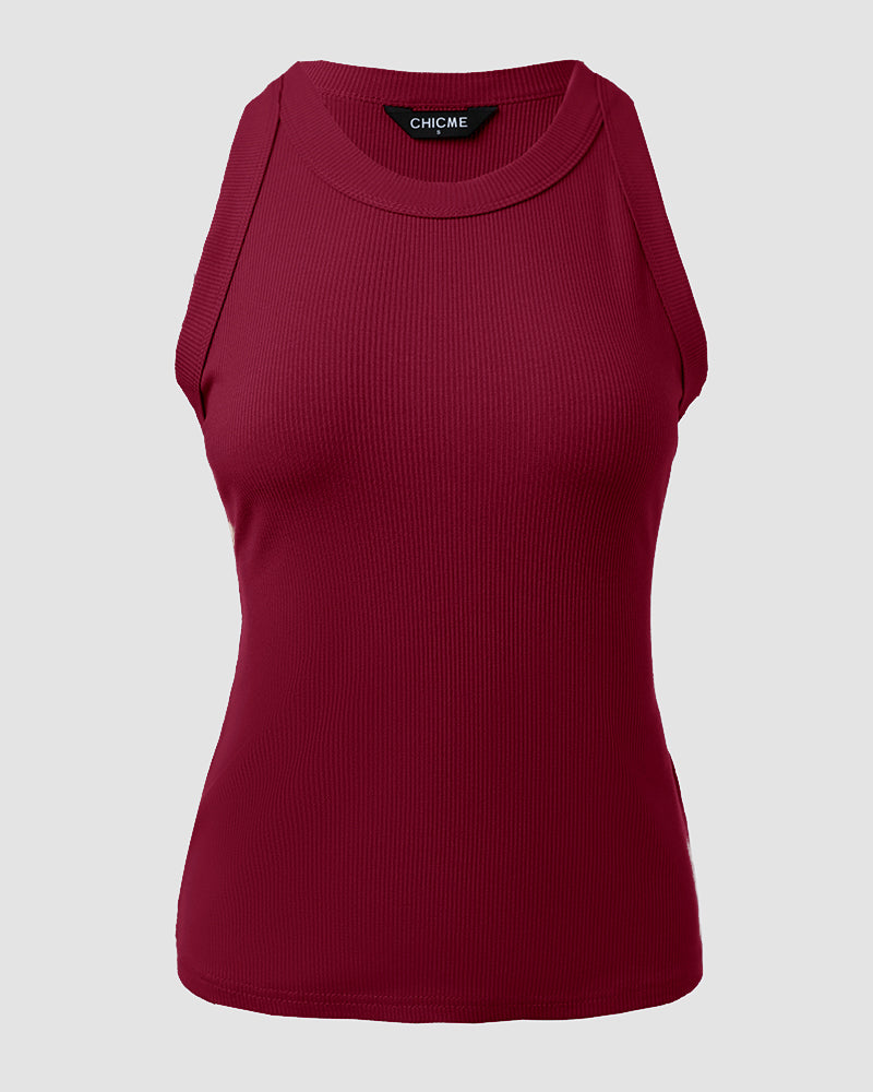 O-Neck Sleeveless Basic Slim Fit Skinny Tank Casual Top(Without Pads)