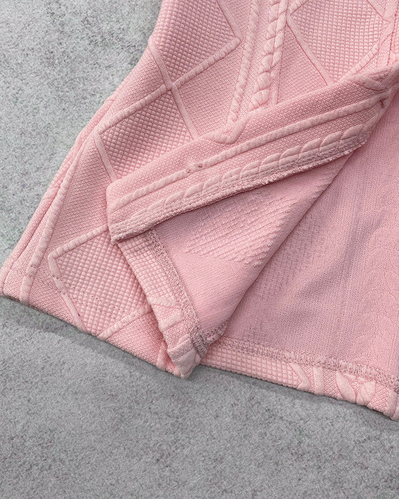 CHICMELIVE Women's Argyle Cable Knit Cropped Jacket Casual Stand Collar Coat