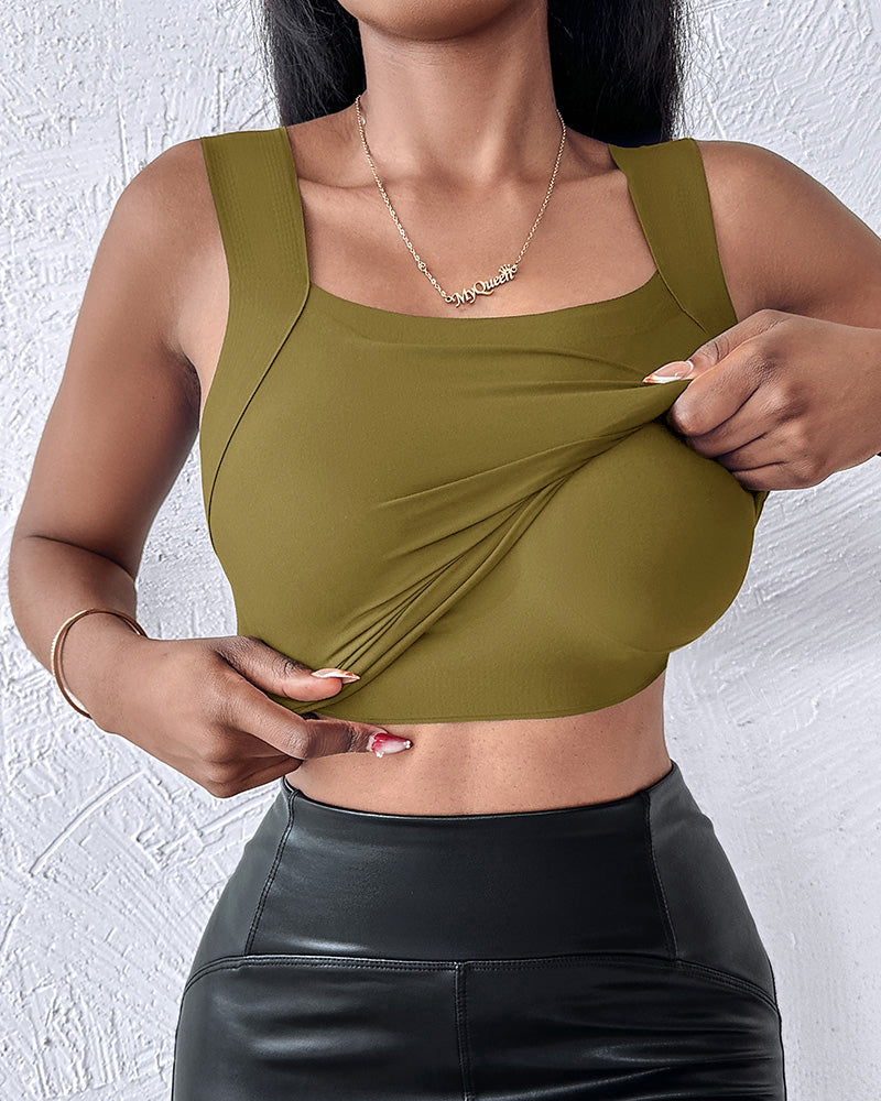 U-Neck Sleeveless Tank Seamless Skinny Layering Top with Built-In Bra