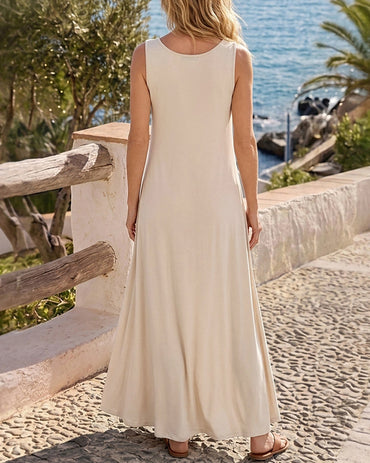 V-Neck Sleeveless A Line Casual Dress Casual Two-Way Wear Loose Fit Maxi Dress