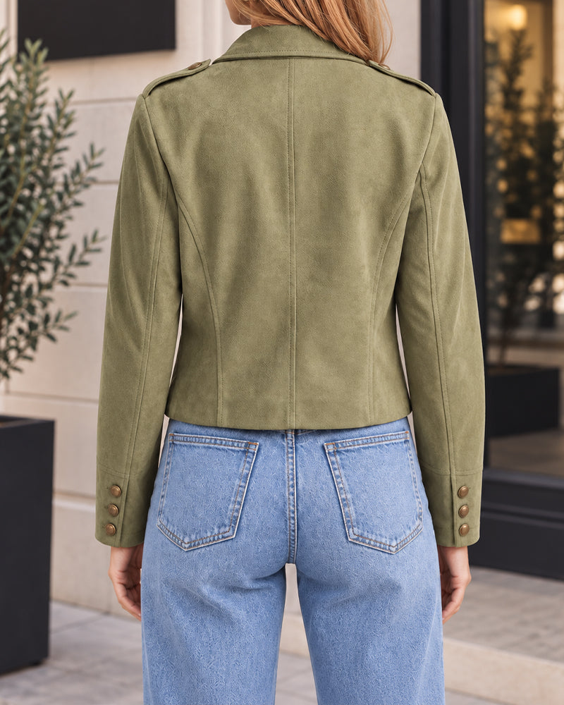 Womens Vintage Cropped Faux Suede Jacket Zip Up Shackets Coat