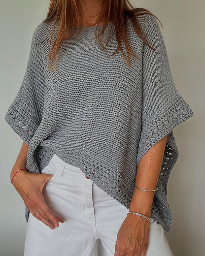 Solid Batwing Sleeve Hollow-out Crochet Pattern Top Casual Cover Up