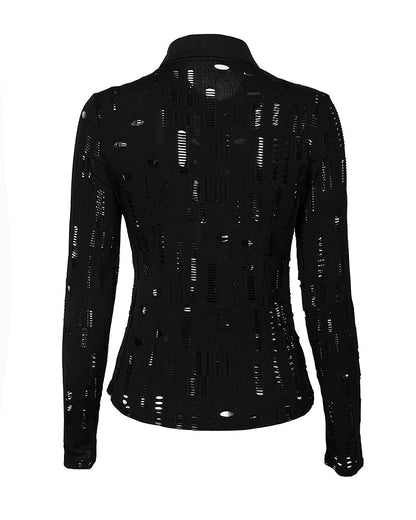 Turn-down Collar Hollow Out Button Down Shirt Top