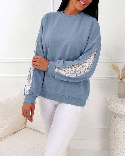 CHICMELIVE Oversized Sweatshirt for Women Lace Sleeve Cutout Fall Pullover
