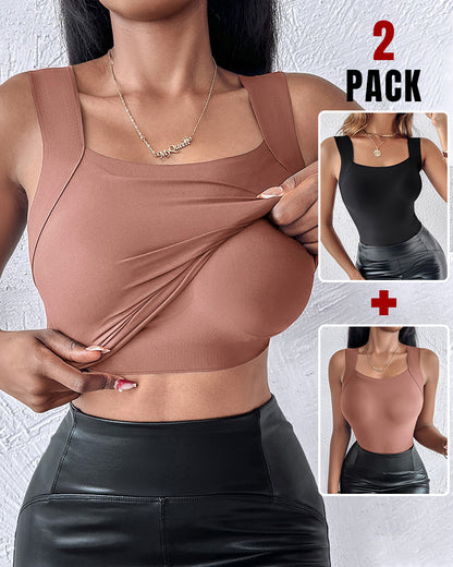 ChicMe ContourX 2 Piece U Neck Shapewear Built-in Bra Tank High Strechy Sleeveless Slim Fit Tops Camisole