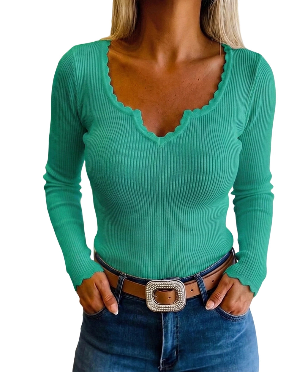 CHICMELIVE Women's Ribbed Knit Long Sleeve Henley Tops Basic Tees