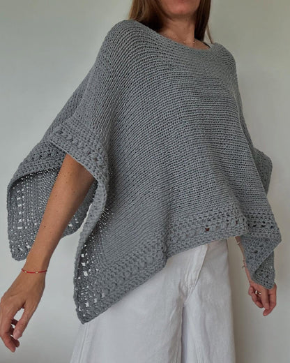 Solid Batwing Sleeve Hollow-out Crochet Pattern Top Casual Cover Up