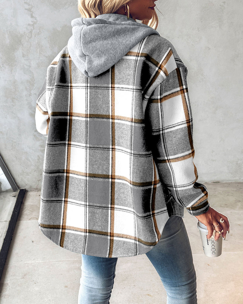 CHICMELIVE Womens Casual Jacket Plaid Hooded Fleece Lined Shacket