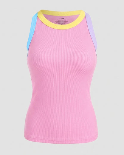CHICMELIVE Womens Sleeveless Ribbed Built in Bra Tank Top-Lighted Blue-X-Large