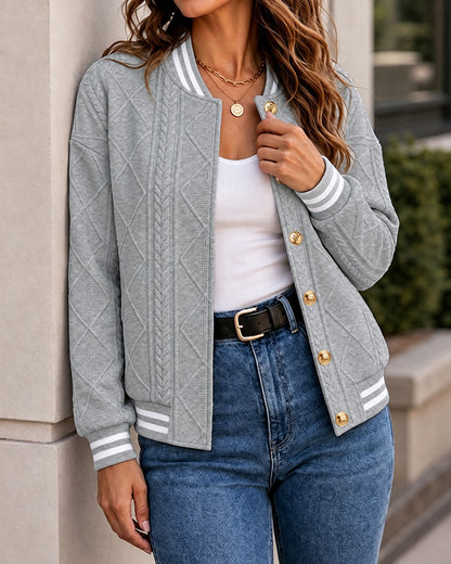CHICMELIVE Women's Cable Knit Bomber Jacket Casual Button Down Cardigan