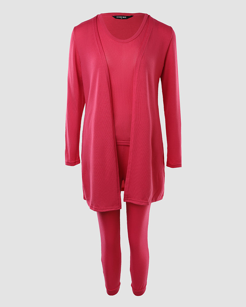 3 Piece Lounge Set Crewneck Sleeveless Tank Top Long Sleeve Open Front Coat Pants Sweatsuit