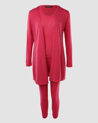 3 Piece Lounge Set Crewneck Sleeveless Tank Top Long Sleeve Open Front Coat Pants Sweatsuit