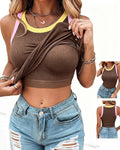 CHICMELIVE Womens Sleeveless Ribbed Built in Bra Tank Top-Lighted Blue-X-Large