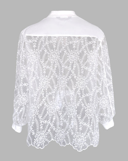 Floral Lace Embroidered Mesh Patchwork High-Low Hem Baseball Coat Casual Side Slit Zip Up Bomber Jacket
