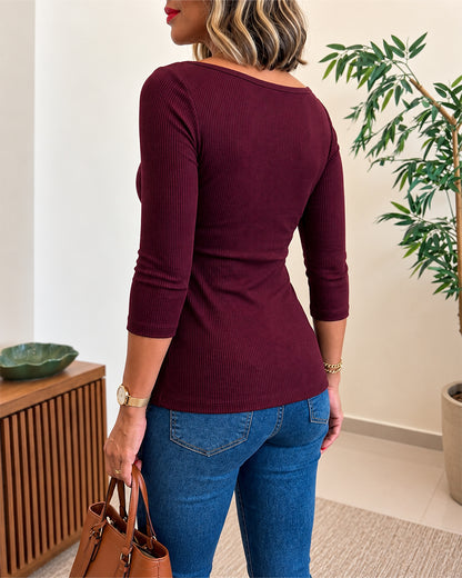 CHICMELIVE Womens Boat Neck Tops 3/4 Sleeve Tee Dressy Casual Shirts