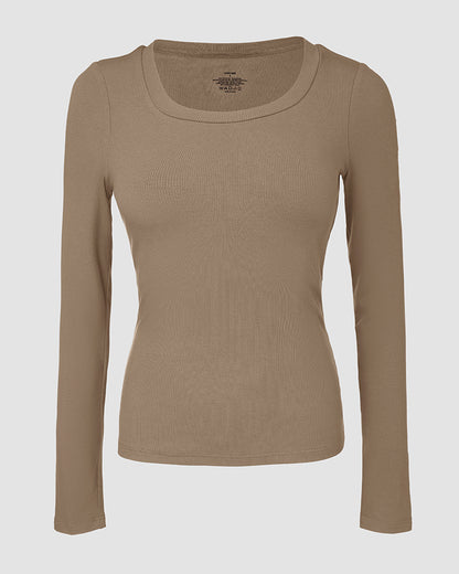 ChicMe Built-in Bra U-Neck Long Sleeve Ribbed Top