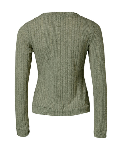 Crewneck Long Sleeve Ribbed Top Half Zipper Design Casual Pullover Tops