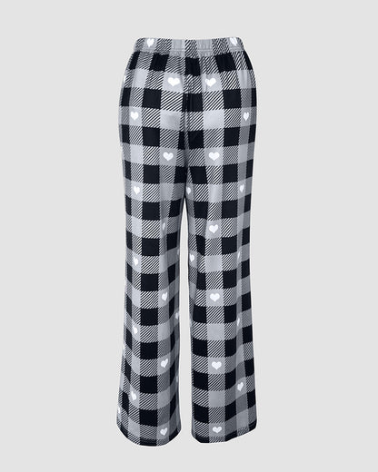 2 Pieces Outfit Cute Letter Print Short Sleeve T-shirt and Plaid Pants Set Loungewear