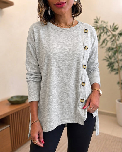 CHICMELIVE Womens Long Sleeve Tops with Buttons Dressy Casual Crewneck Shirts