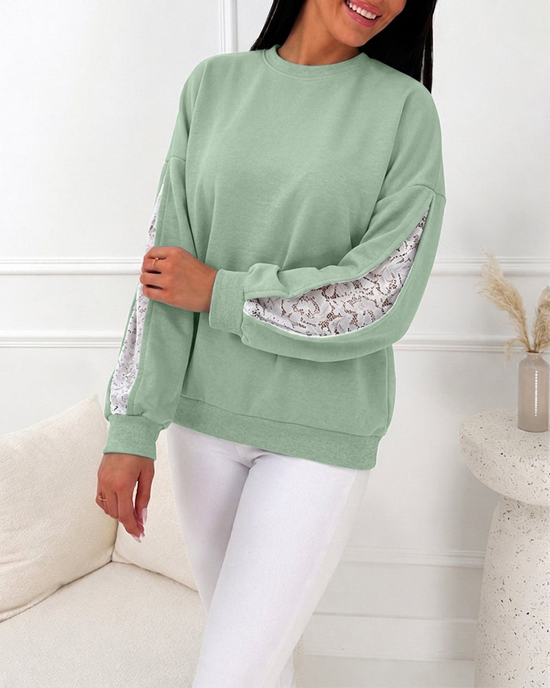 CHICMELIVE Oversized Sweatshirt for Women Lace Sleeve Cutout Fall Pullover