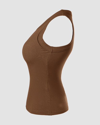 ChicMe Built-in Bra 2 Piece Athletic Tank Tops for Women Ribbed Tank Top