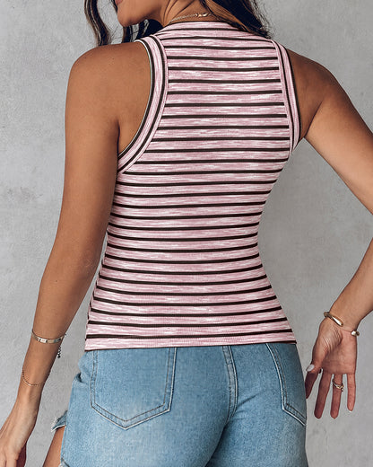 CHICMELIVE Women's Built in Bra Striped Tank Top Sleeveless Ribbed Slim Fit Top
